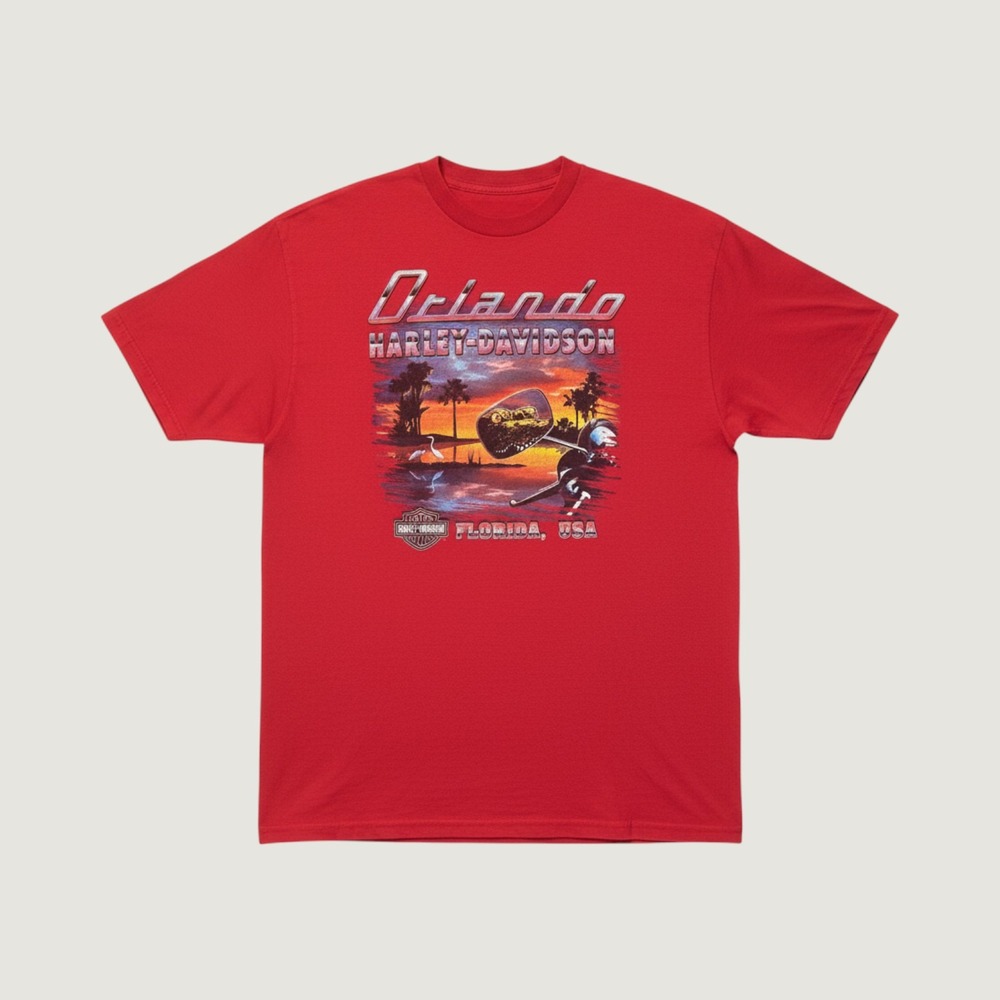 Harley-Davidson Orlando Florida Gator Sunset Graphic Pocket T-Shirt Red Mens L